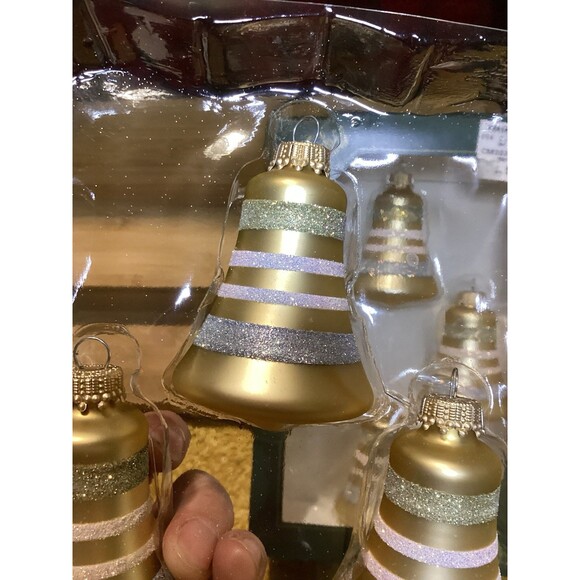 KREBS Glass Christmas Ornaments Tiffany Chiffon Matte Bells Glitter Stripes - Picture 7 of 9